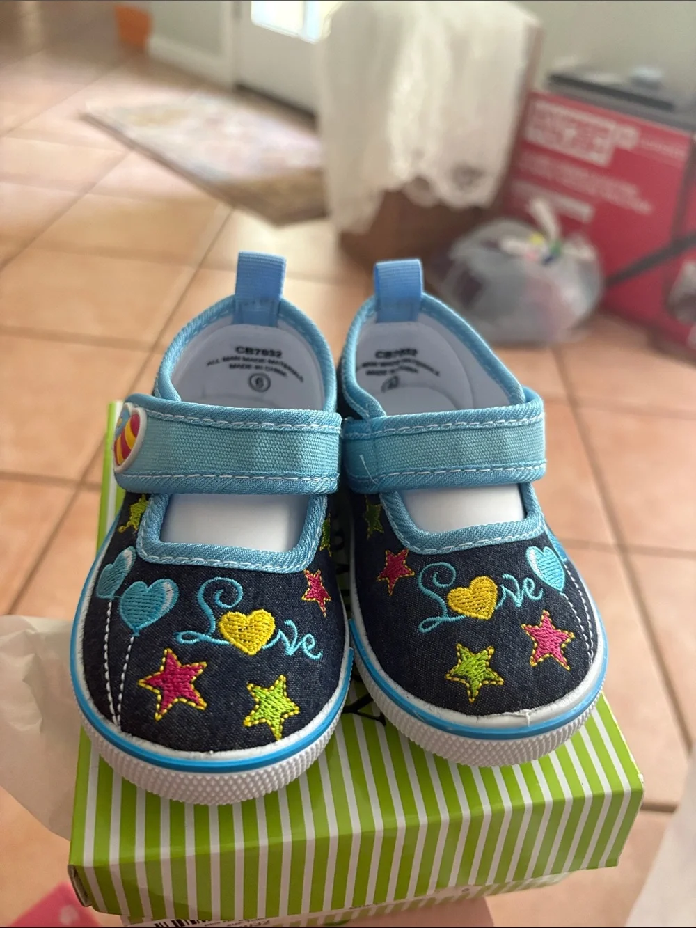 Toddler Blue Heart & Star Mary Jane Shoes with Hook-and-Loop Strap